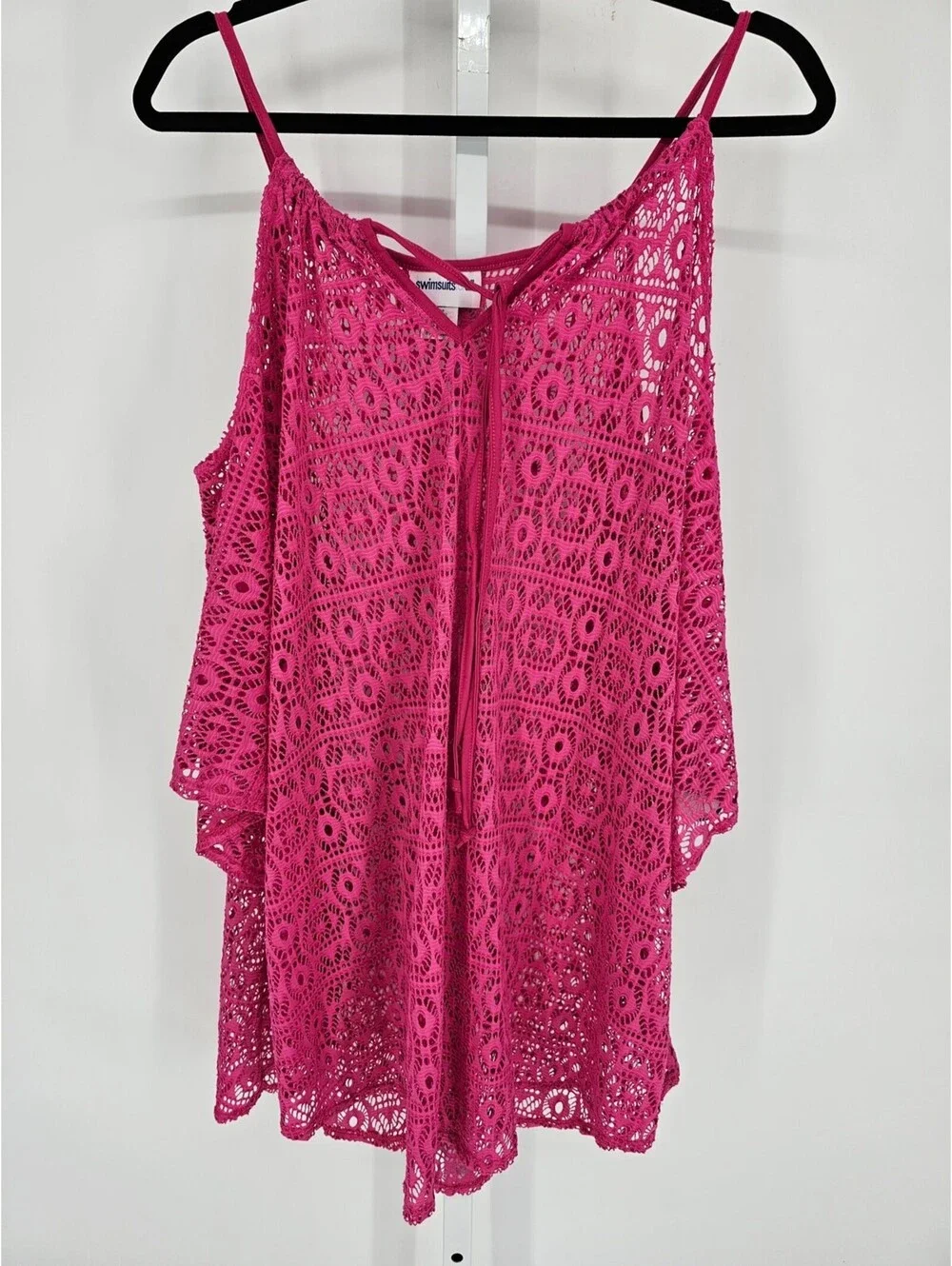 Swimsuits for All Womens Sz 14/16 Swimsuit Coverup Crochet Bright Pink NEW